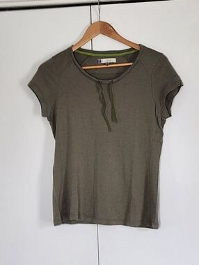 ibex Olive Green Short Sleeve Tie-Neck Tee